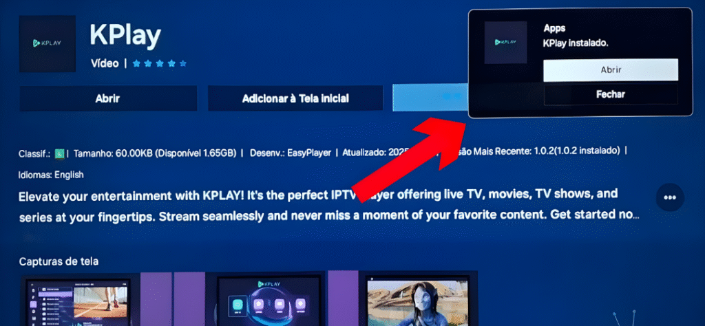 Após a instalação, abra o app diretamente pela TV.